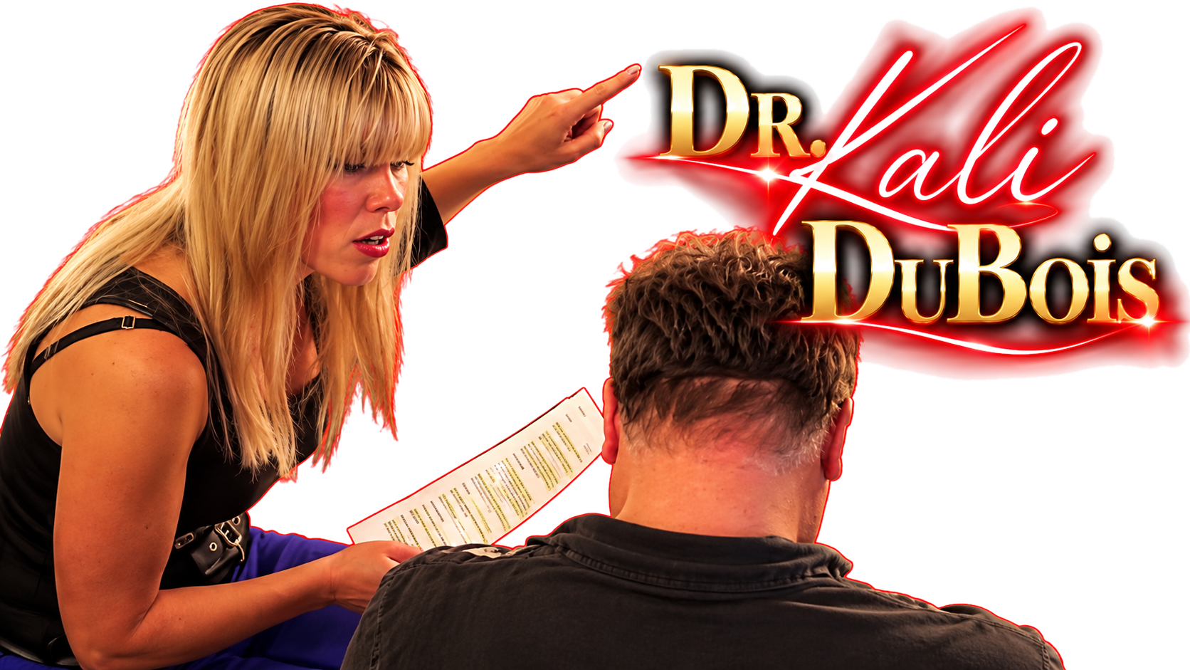 Dr. Kali DuBois coaching a student with the script in hand — Hypnotic Domination